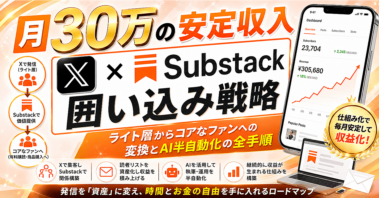 【月30万の安定収入】X × Substack囲い込み戦略｜ライト層からコアなファンへの変換とAI半自動化の全手順