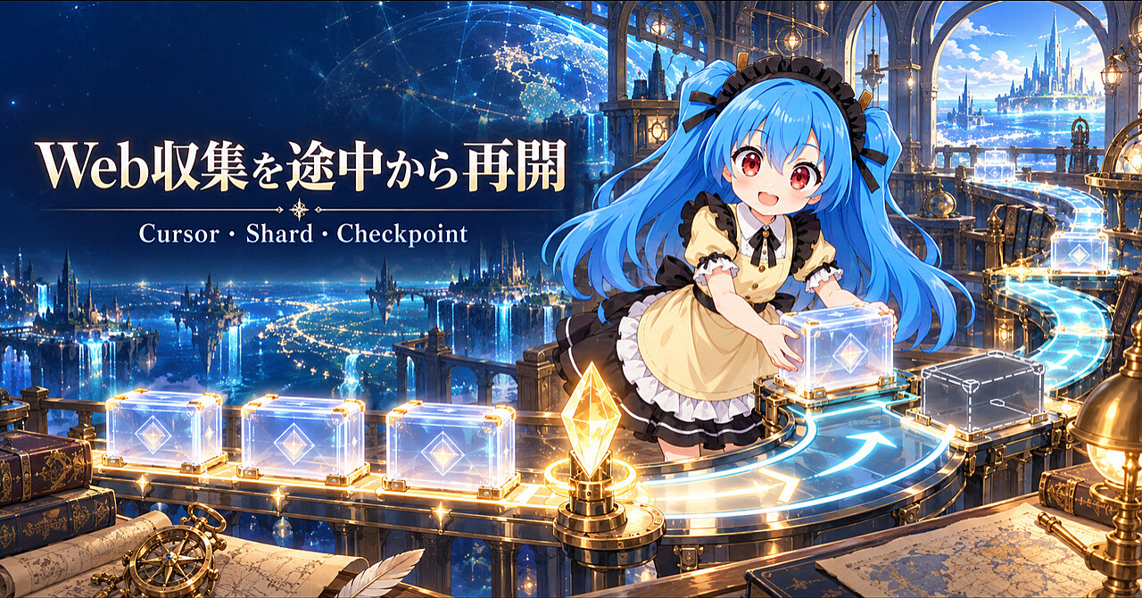【大量Web収集実務】途中で止まっても最初からやり直さない――Task・Cursor・Shard・Checkpointで再開できる収集を作るのアイキャッチ画像