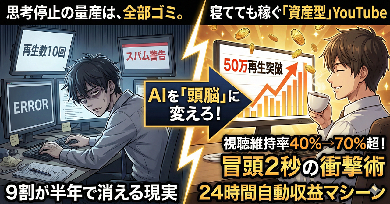 【残酷な真実】毎日AI動画を投稿しているあなたの努力、実は全部ムダかも?量産をやめて「資産型」に切り替える完全ロードマップ