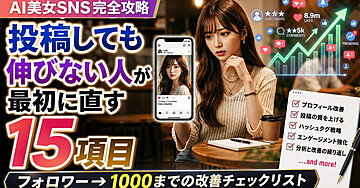 【AI美女SNS完全攻略】投稿しても伸びない人が最初に直す15項目｜フォロワー→1000までの改善チェックリスト