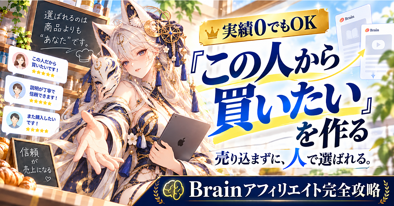 【35大特典付】しるべさんのBrain「【実績0でもOK】Brainアフィリエイト完全攻略｜この人から買いたいを作る方法」評判口コミ感想レビュー