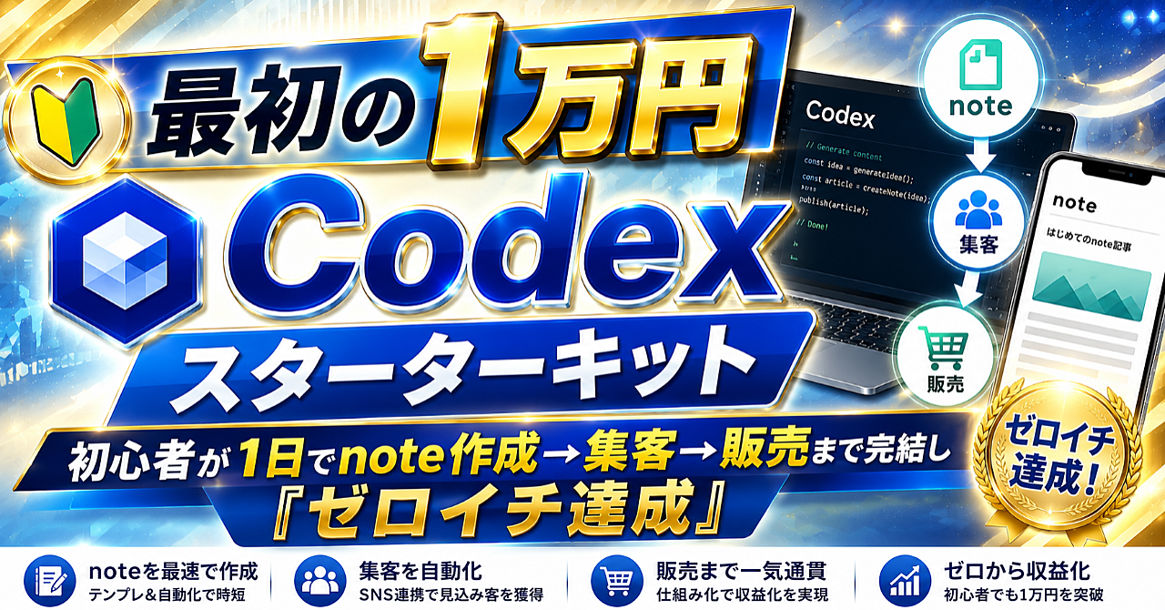 【最初の1万円】Codexスターターキット｜初心者が1日でnote作成→集客→販売まで完結し『ゼロイチ達成』