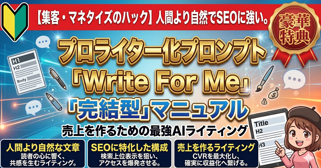 【集客・マネタイズのハック】人間より自然でSEOに強い。売上を作るためのプロライター化プロンプト「Write For Me」