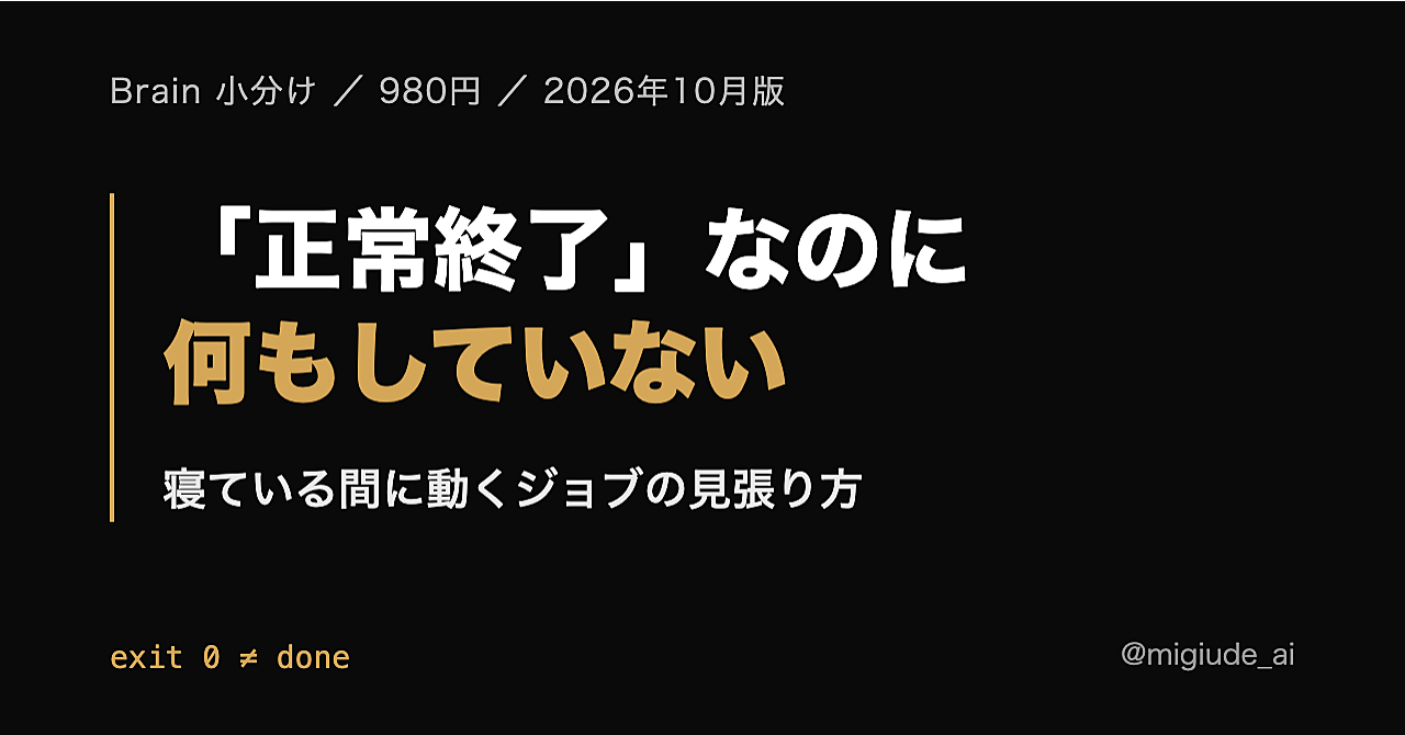 寝ている間にAIを動かす — 「正常に終わった」のに何もしていなかったジョブの見つけ方(定時実行の型つき・2026年10月版)のアイキャッチ画像