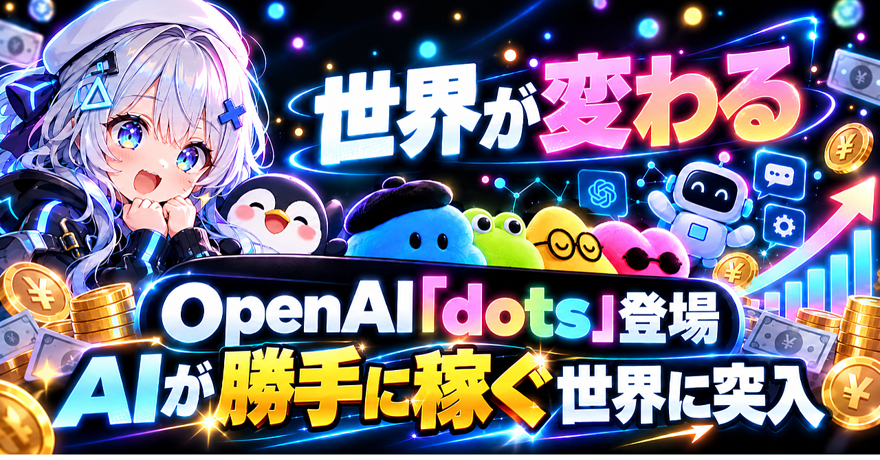 【AIエージェント時代の幕開け】OpenAI「dots」登場!市場環境が根こそぎ変わる【エージェント時代の勝ち筋を徹底解説】のアイキャッチ画像