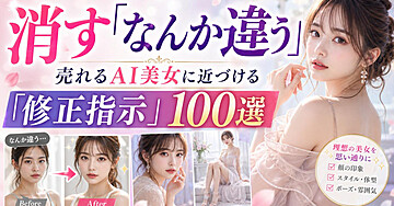 【AI美女の「なんか違う」を消す】売れるAI美女に近づける「修正指示」100選
顔・手・髪・脚・ポーズ・構図を改善するAI画像添削術