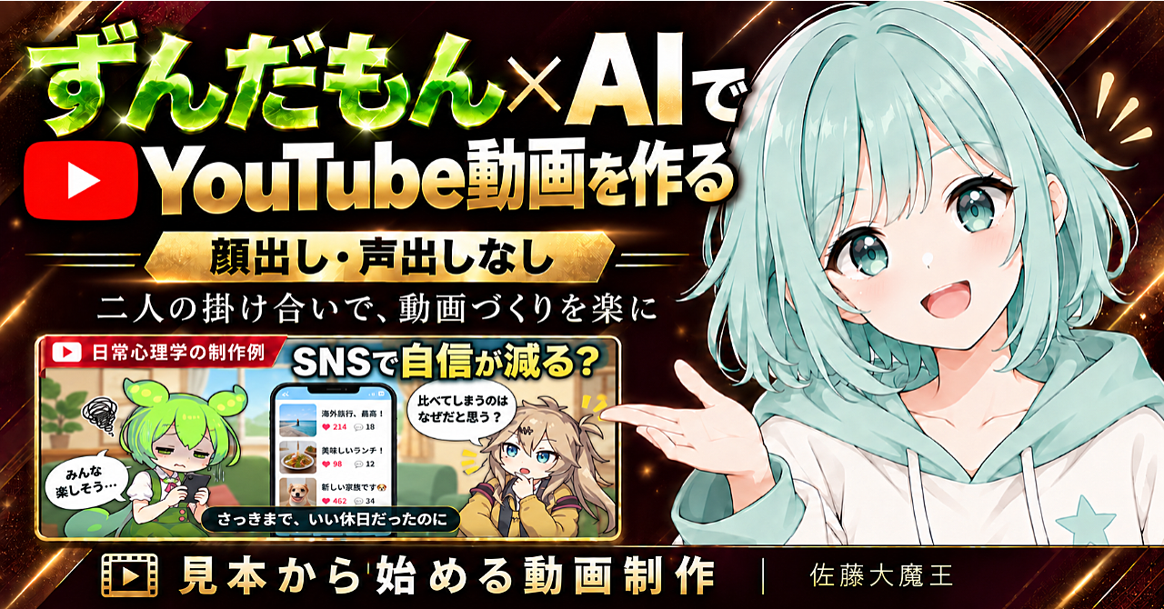ずんだもん×AIでYouTube制作を楽に。掛け合い動画を見本から作るのアイキャッチ画像