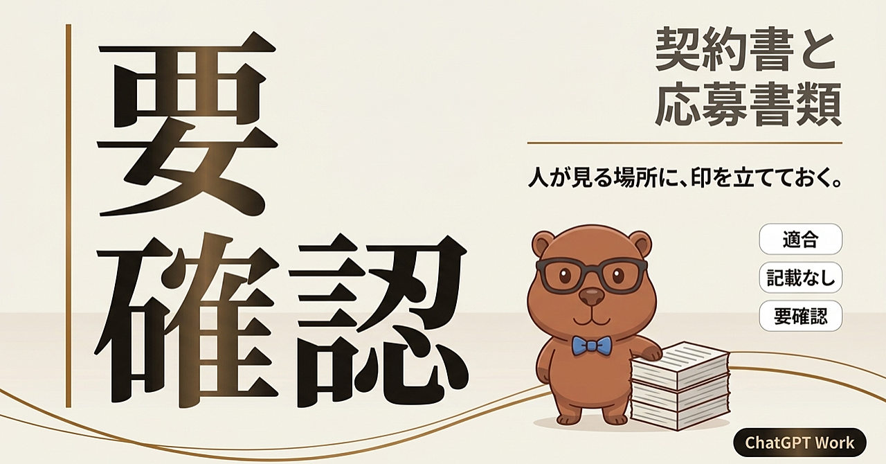 【ChatGPT Work実践】契約書と応募書類の一次チェックを、根拠つきで任せるのアイキャッチ画像