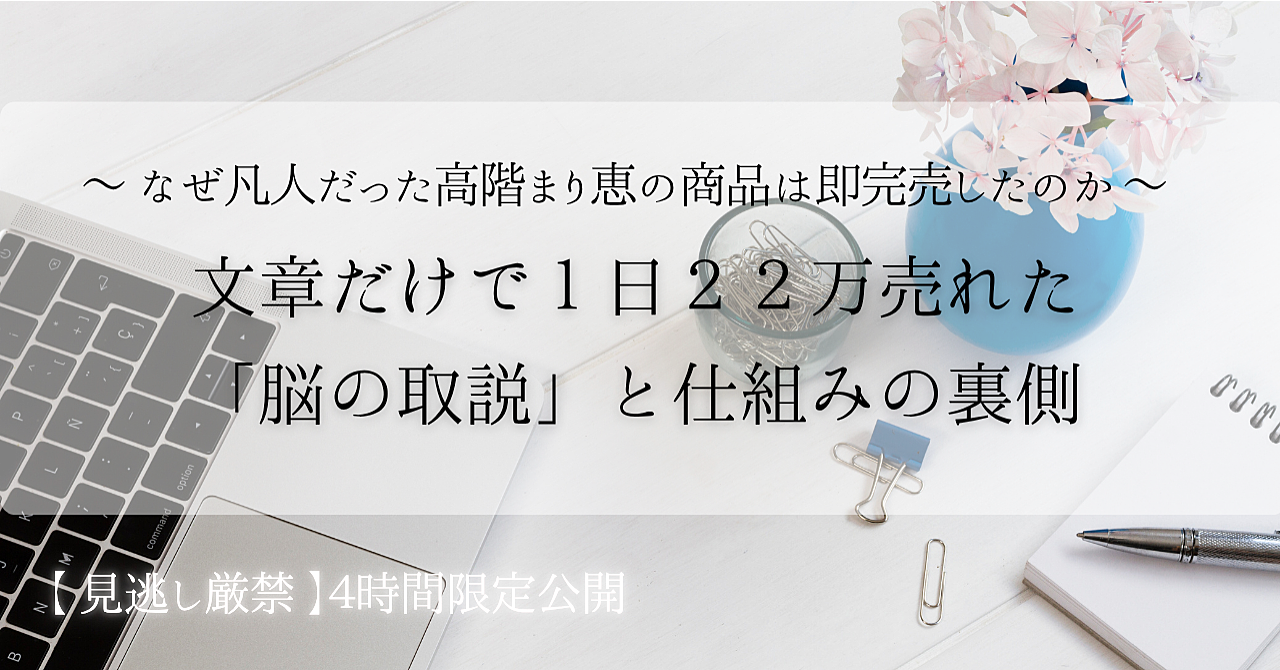 ～ なぜ凡人だった高階まり恵の商品は即完売したのか？ ～文章だけで１日２２万売れた「 脳の取説 」と仕組みの裏側