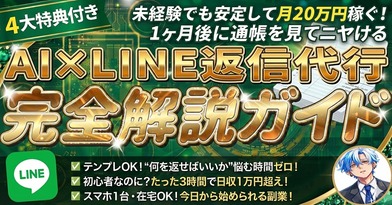 【未経験でも”安定”して月20万円ゲット！】AI×LINE返信代行　完全解説ガイド~豪華４大特典つき！~