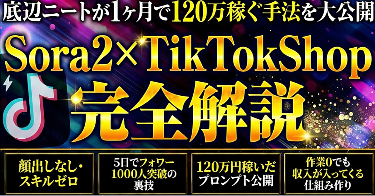 【顔出しなし・スキルゼロ】TikTokShopで底辺ニートが月利120万を叩き出した「Sora2×TikTokShop」完全攻略ロードマップ