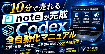 ※返金保証付き※【10分で売れるnoteが完成】Codex全自動化マニュアル｜投稿・画像・告知文…成果物を量産する完全設計図