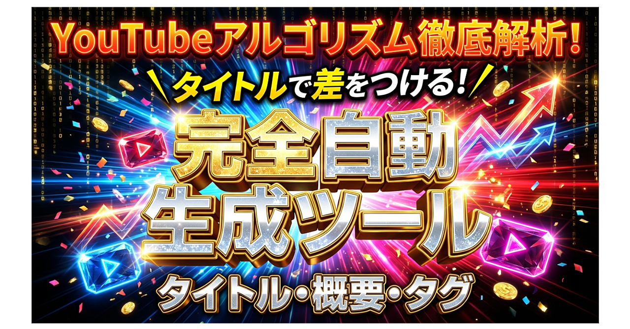 【無料版あり】【初心者でもプロ級のクリック率】2026年最新YouTubeアルゴリズムを反映した「タイトル自動作成」ツール