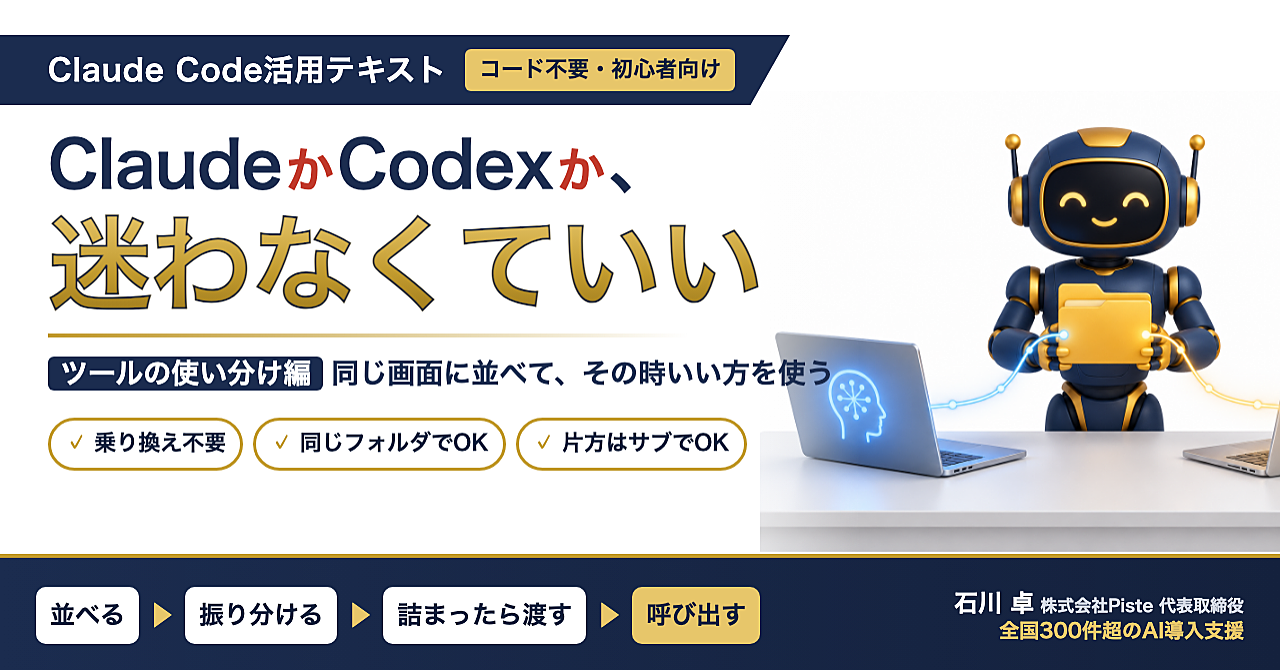 【ClaudeかCodexか、迷わなくていい】Claude Code活用テキスト ツールの使い分け編のアイキャッチ画像