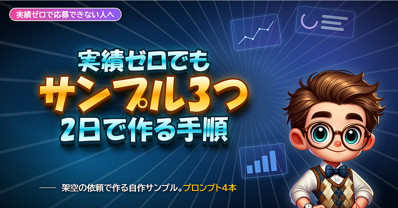 AI副業、実績ゼロで何を見せればいいかわからない人へ。2日で「見せられるサンプル3つ」を作る手順のアイキャッチ画像