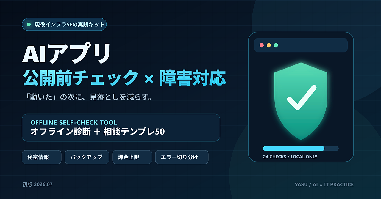 【公開前30分】AIで作ったWebアプリの安全確認・障害対応キット｜オフライン診断＋相談テンプレ50