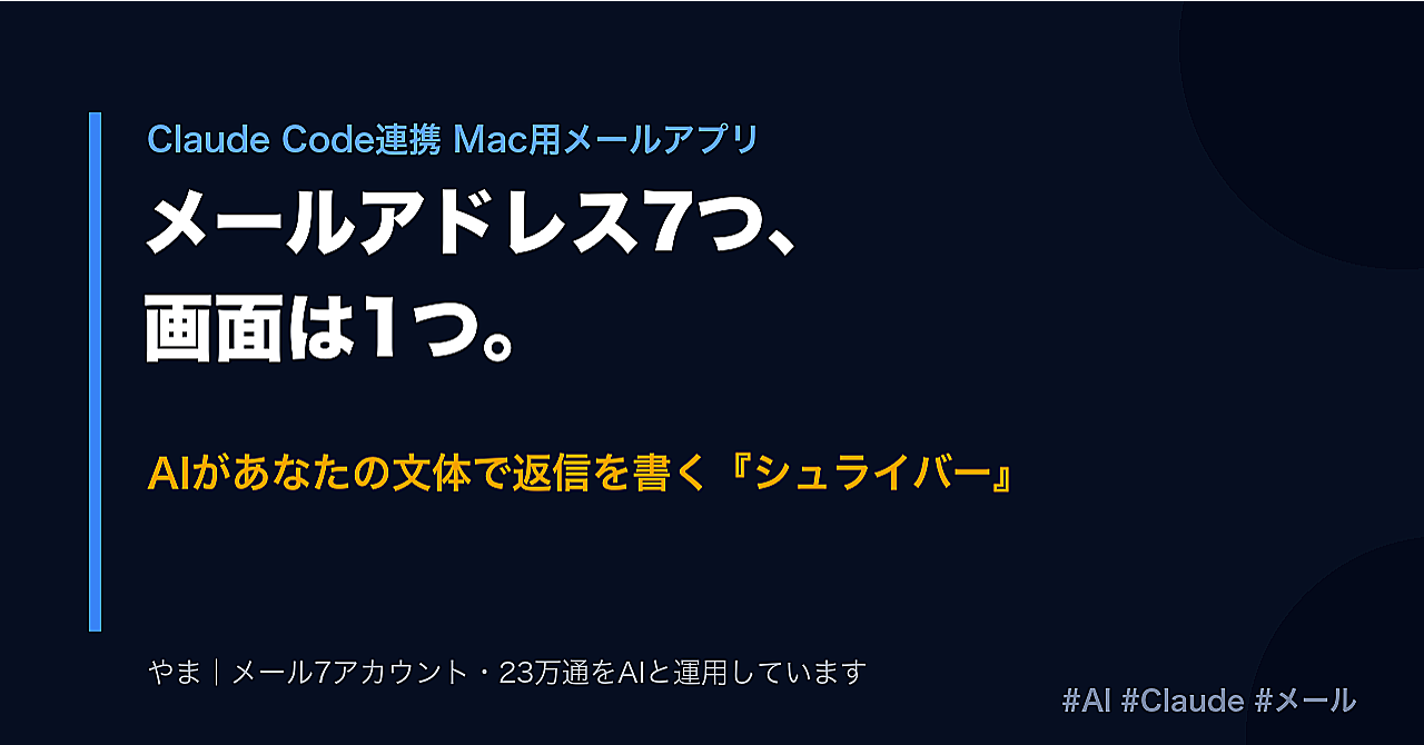 メールアドレス7つ、画面は1つ。AIがあなたの文体で返信を書くMacアプリ『シュライバー』