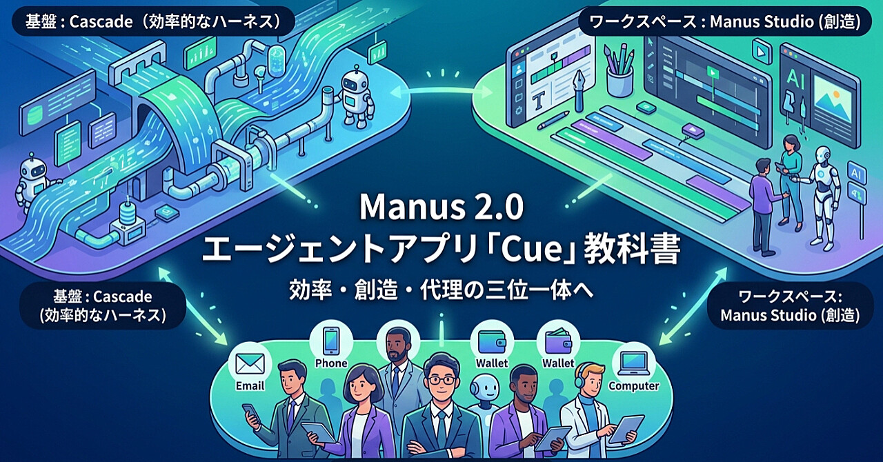 Manus 2.0 エージェントアプリ「Cue」教科書のアイキャッチ画像