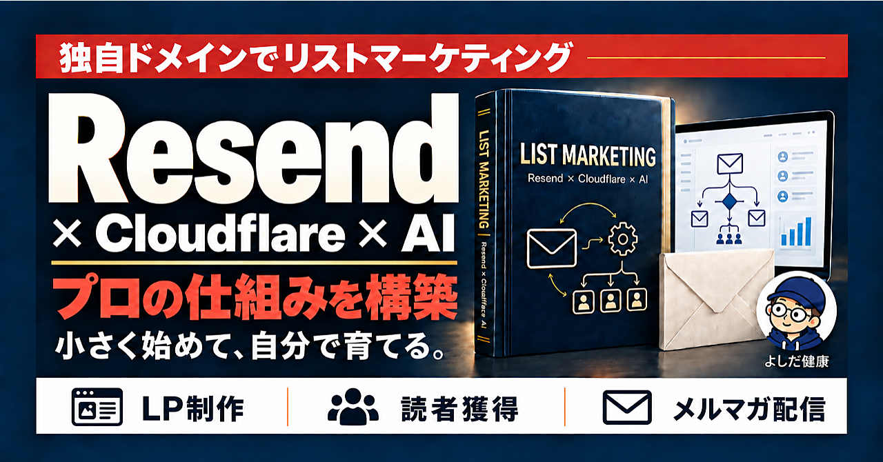 Resend × Cloudflare × AIでプロの仕組みを構築|月コスト0円から始める独自ドメインのリストマーケティングのアイキャッチ画像