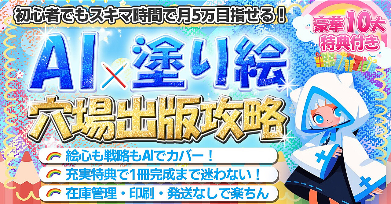 【豪華10大特典付き】AI×塗り絵で始める穴場出版攻略｜絵心なしでも1冊完成を目指せるKDP副業ガイド