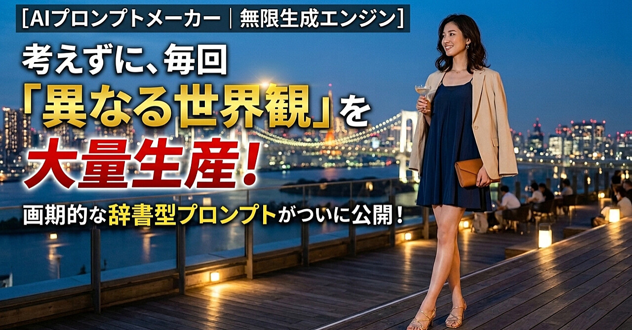 【AIプロンプトメーカー｜無限生成エンジン】
考えずに“毎回違う世界観”が量産できる辞書型プロンプト公開
