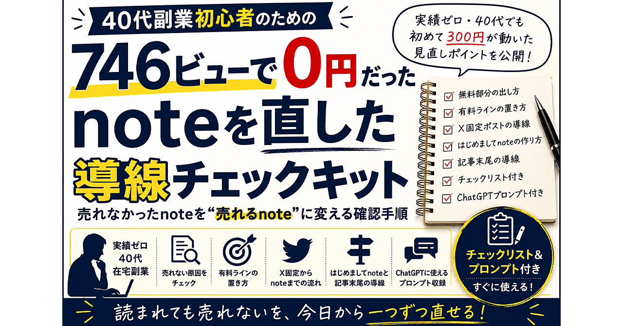 746ビューで0円だったnoteを直した｜読まれても売れないnoteの導線チェックキット