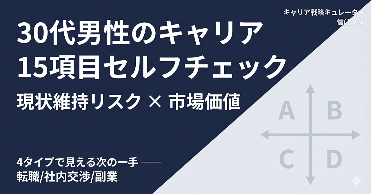 30代男性のキャリア15項目セルフチェック:現状維持リスク × 市場価値
