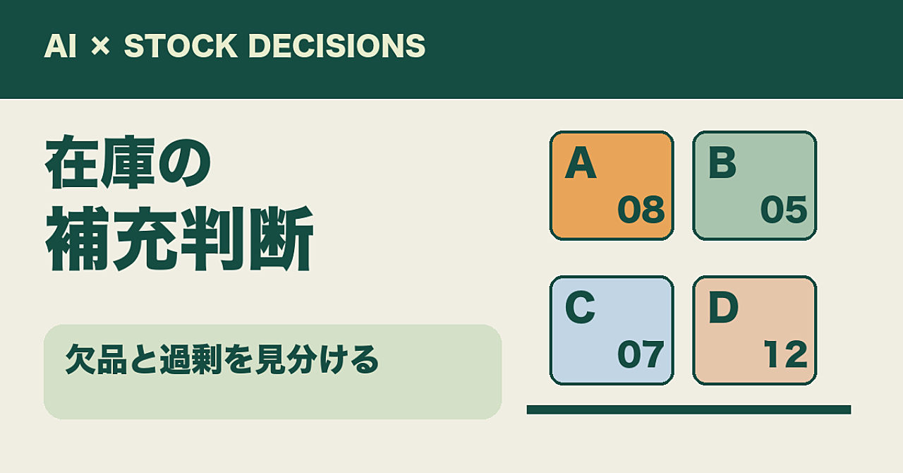 【AIで在庫の補充判断を整える】欠品と過剰を減らすための表・確認・発注の実務のアイキャッチ画像
