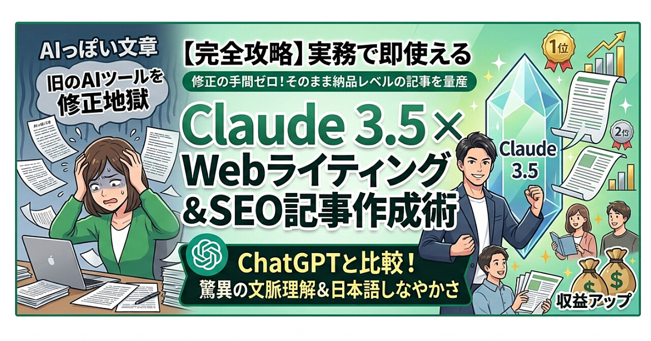 【完全攻略】実務で即使えるClaude 3.5×Webライティング&SEO記事作成術のアイキャッチ画像