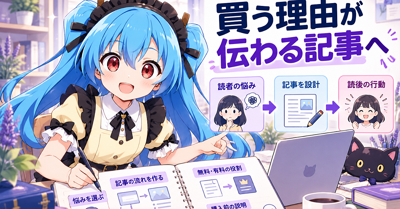 【初心者向け保存版】AIで「買う理由が伝わる記事」を作る――悩みの整理から1,480円の商品設計までのアイキャッチ画像