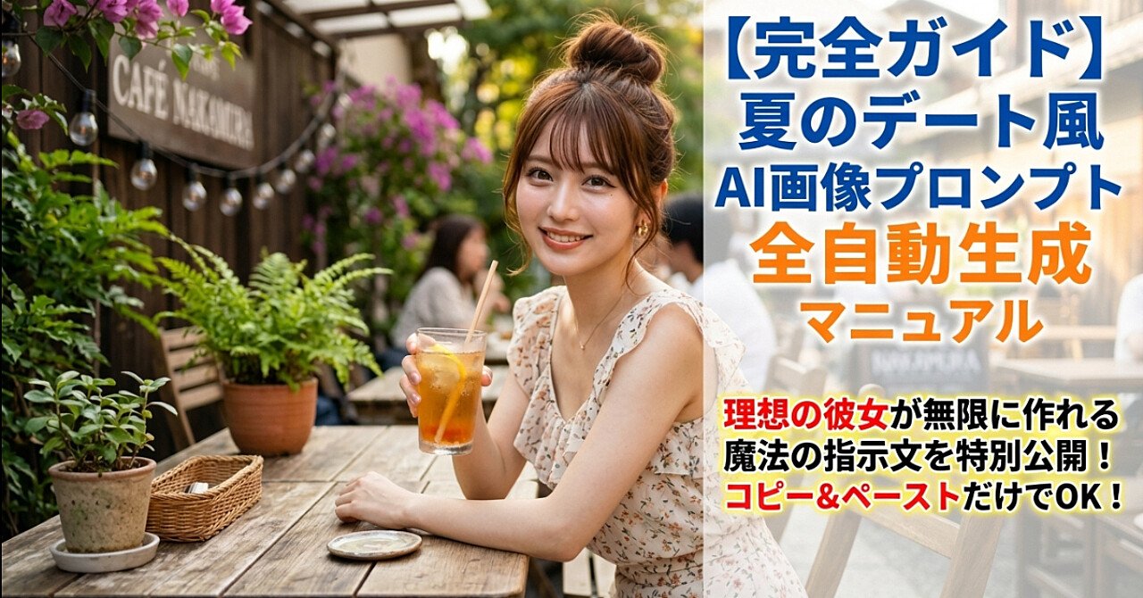 【完全攻略】夏の可愛い彼女とのデート風AI画像プロンプト完全自動生成マニュアル｜コピペだけで理想の彼女がほぼ無限に作れる魔法の指示文を特別公開します