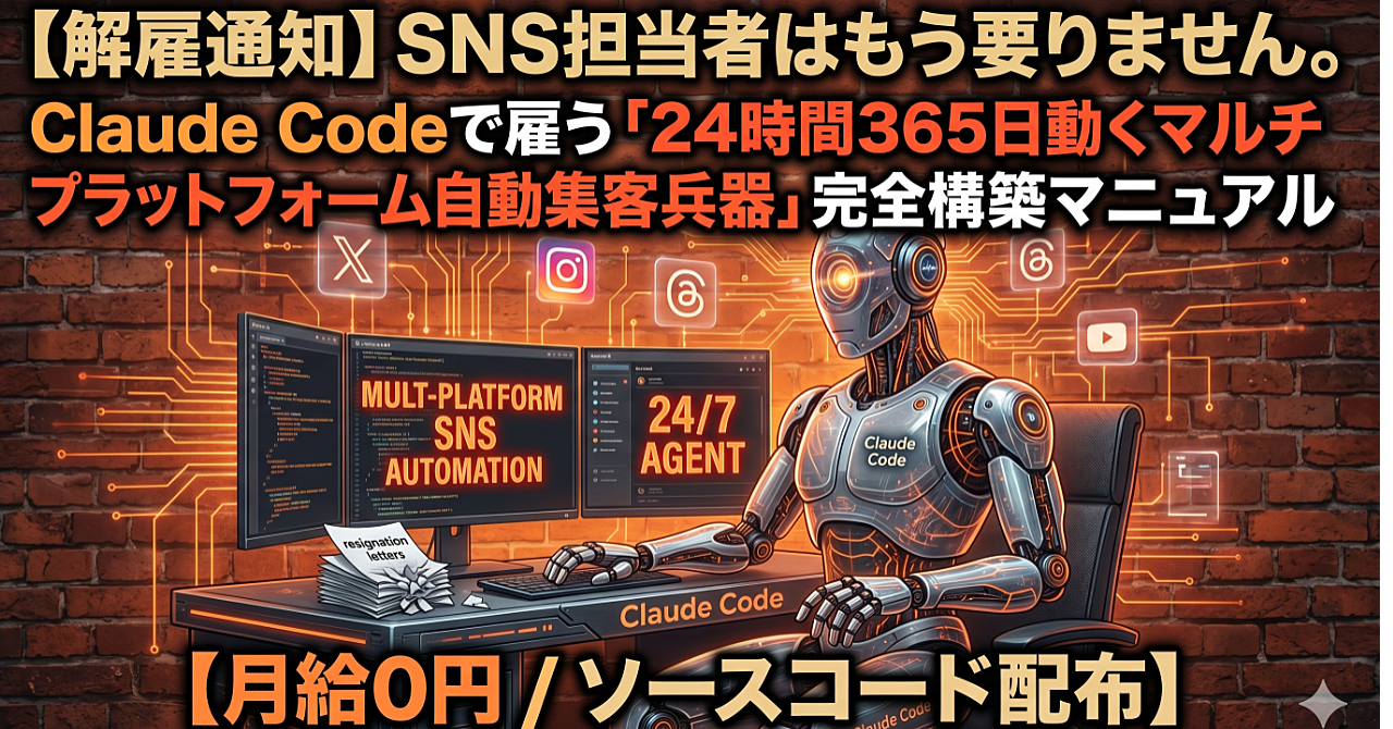 【解雇通知】SNS担当者はもう要りません。Claude Codeで雇う「24時間365日動くマルチプラットフォーム自動集客兵器」完全構築マニュアル【月給0円/ソースコード配布】