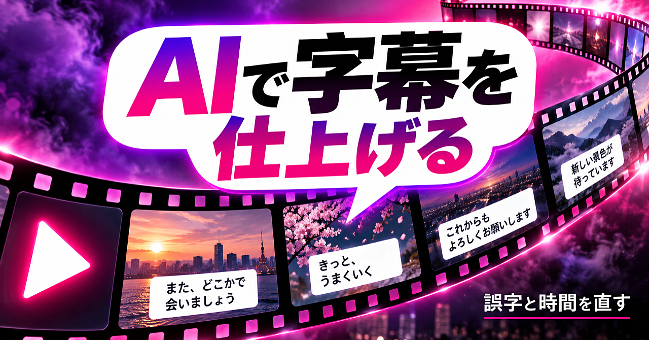 【AIで動画の字幕を仕上げる】自動文字起こしの誤字とタイミングを直し、見やすいSRTを作る方法のアイキャッチ画像