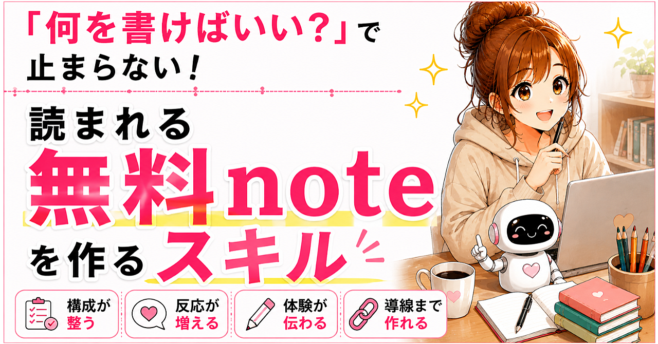 「何を書けばいい?」で止まらない。読まれる無料noteを作るスキルのアイキャッチ画像