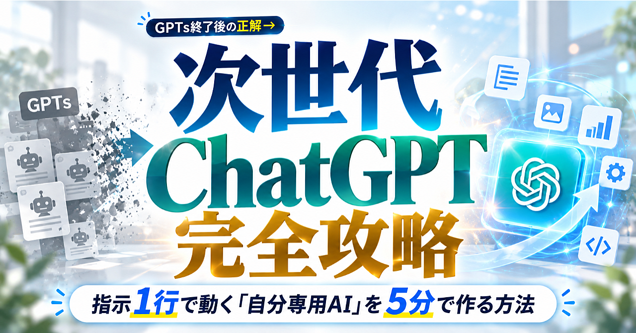 【GPTs終了後の正解→】次世代ChatGPT完全攻略|指示1行で動く「自分専用AI」を5分で作る方法のアイキャッチ画像