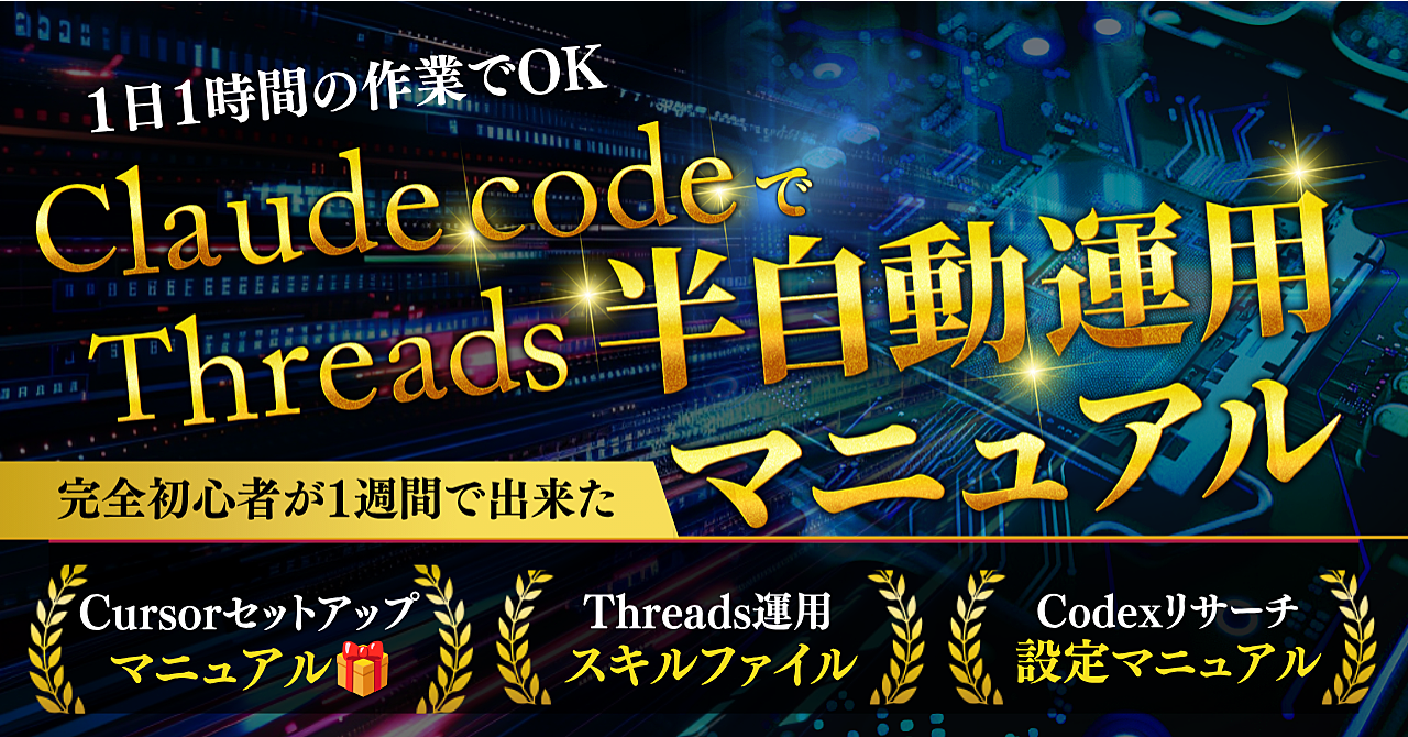 ClaudeCodeでThreads半自動運用 1日1時間の作業マニュアルを全公開しますのアイキャッチ画像