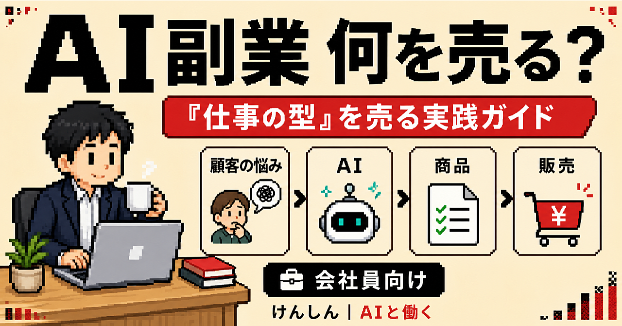 AI副業は『プロンプトを売る』より『仕事の型を売る』|会社員が副業商品を1つ作る実践ガイドのアイキャッチ画像