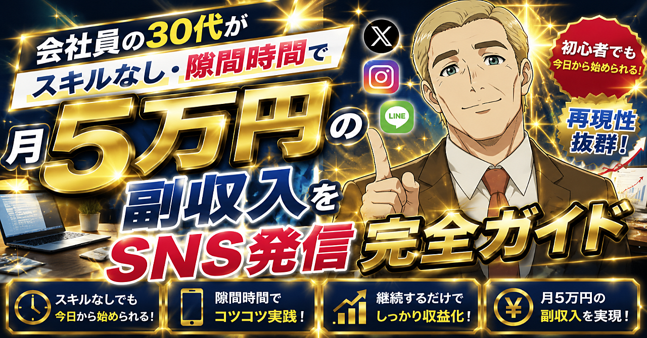 【会社員の30代がスキルなし・隙間時間で

月5万円の副収入を作ったSNS発信完全ガイド】

