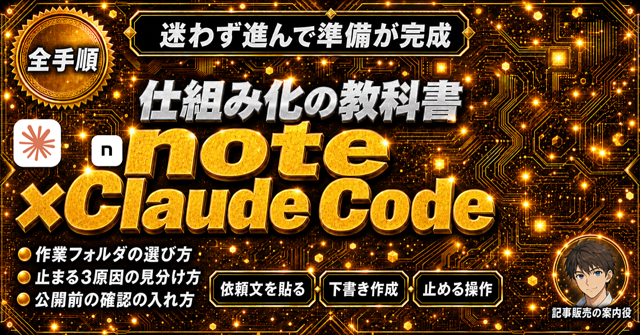 noteで書いて売りたい人のための【Claude Code×note仕組み化の教科書】 | 執筆から販売までを自動化する完全ロードマップのアイキャッチ画像