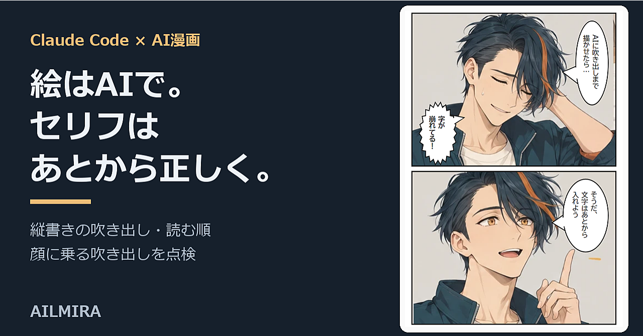 AIの絵で作る漫画に、縦書きの吹き出しをClaude Codeで入れるスキル|セリフの崩れ・読む順・顔に乗る吹き出しを点検のアイキャッチ画像