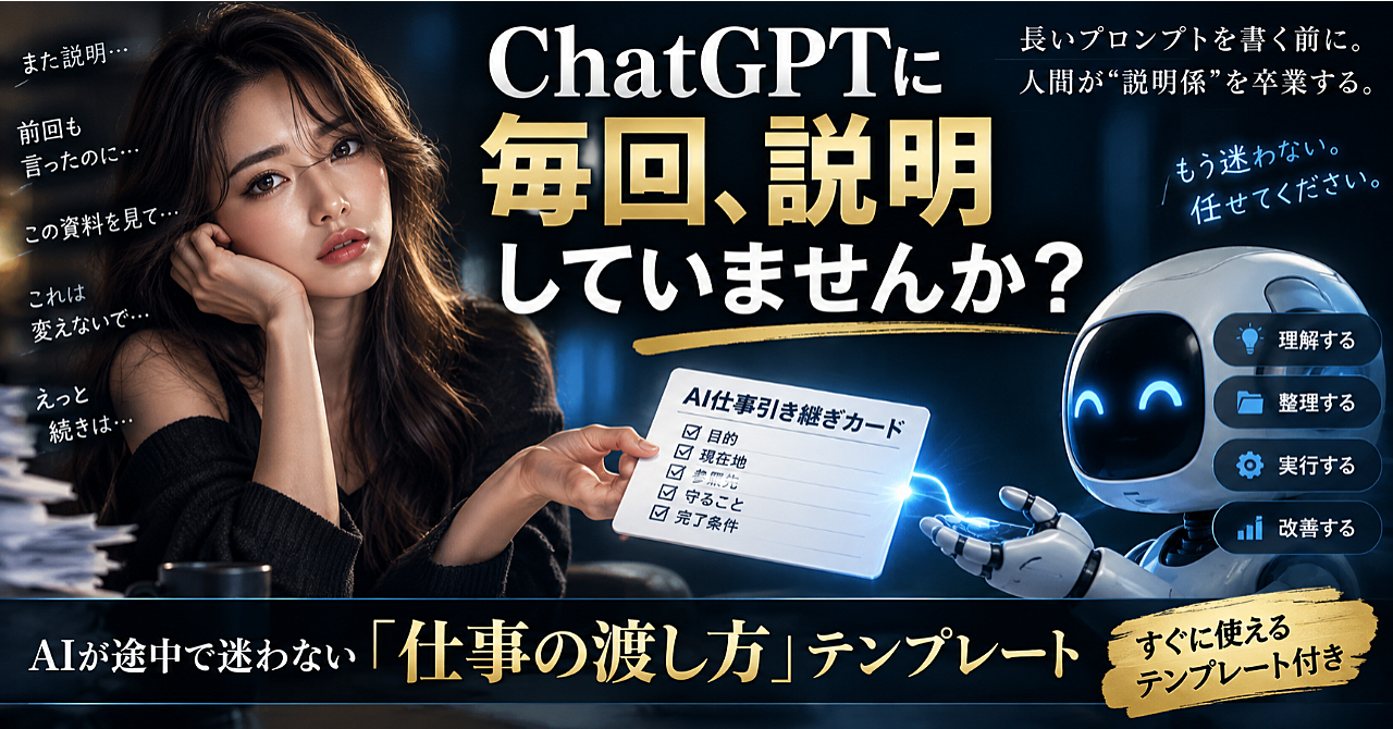 ChatGPTに毎回、同じ説明をしていませんか?AIが途中で迷わない「仕事の渡し方」テンプレートのアイキャッチ画像