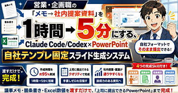 営業・企画職の「メモ→社内提案資料」を1時間→5分にする、Claude Code/Codex×PowerPoint自社テンプレ固定スライド生成システム