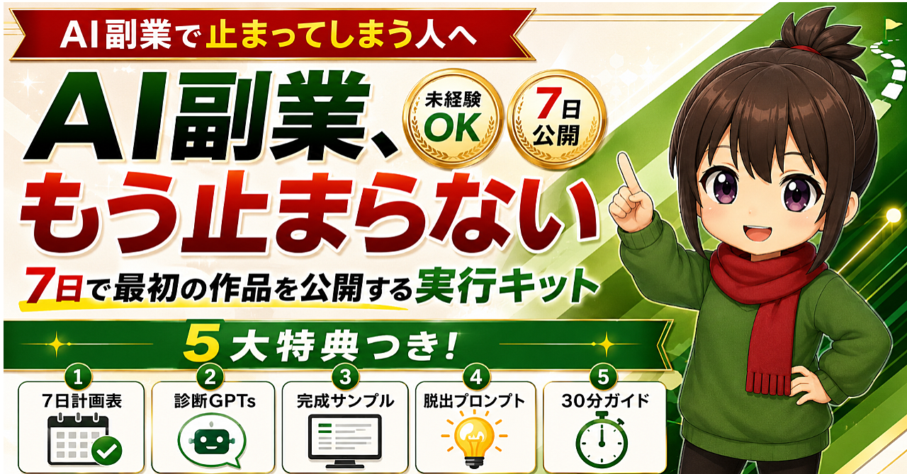 AI副業で何を作ればいいかわからない人へ｜7日で「最初の1つ」を公開する実行キット