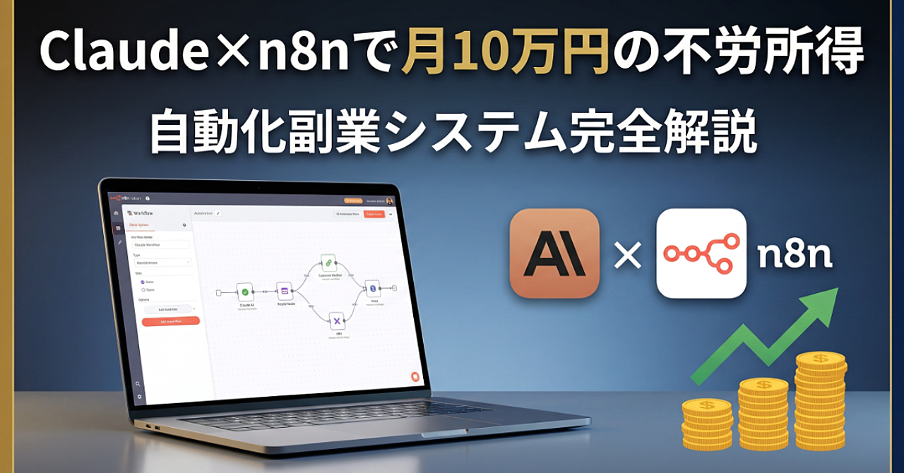 【完全解説】Claude×n8nで作る自動化副業システム - 月10万円の不労所得を構築する実践ガイド	