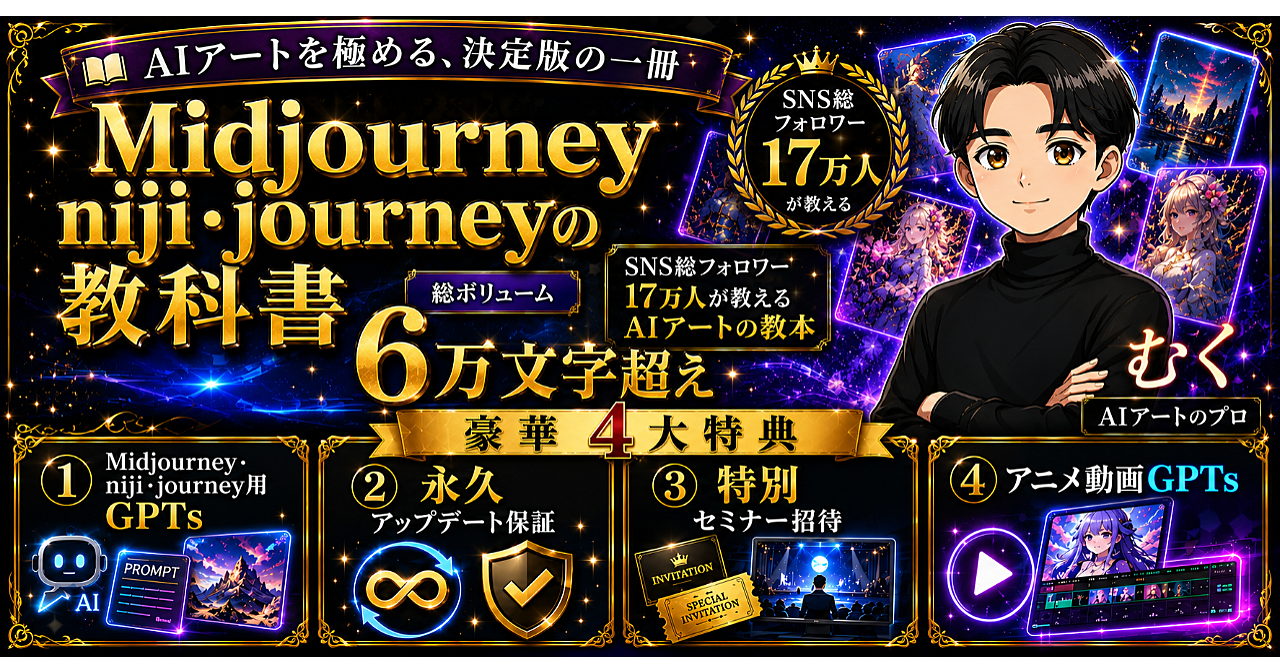 【Midjourney/niji・journeyの教科書】SNS総フォロワー17万人が教えるAIアートの教本