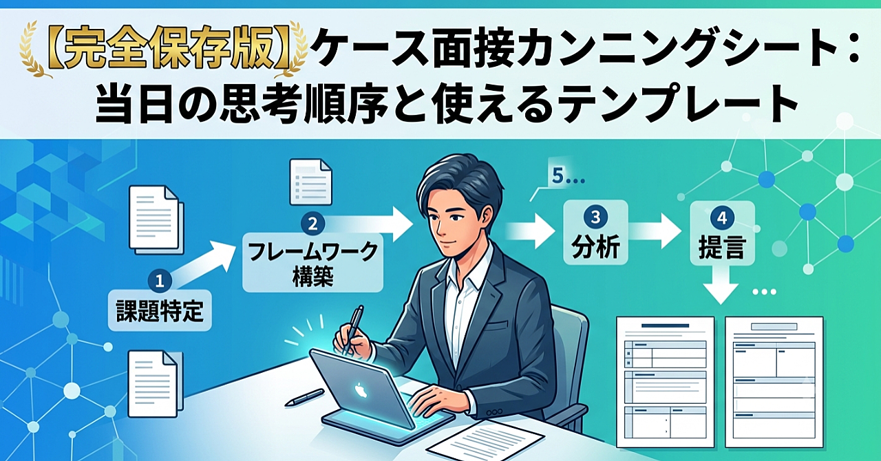 【完全保存版】ケース面接カンニングシート：当日の思考順序と使えるテンプレート（特典：スライド+テンプレート付き）