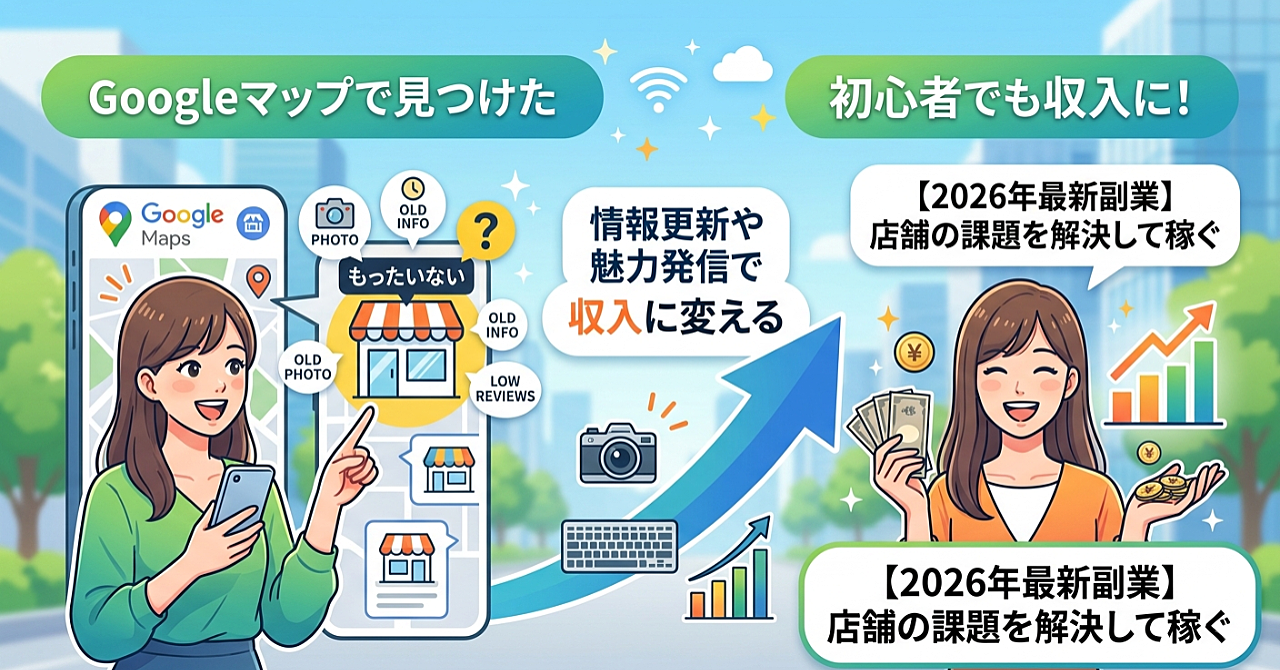 【2026年最新副業】GoogleMapで見つけた店舗の「もったいない」を収入に変える方法を初心者向けに解説のアイキャッチ画像