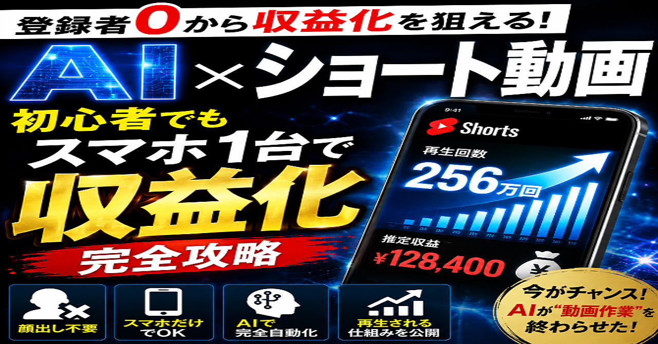 登録者0から収益化へ。AI×ショート動画 最速マネタイズ完全攻略」