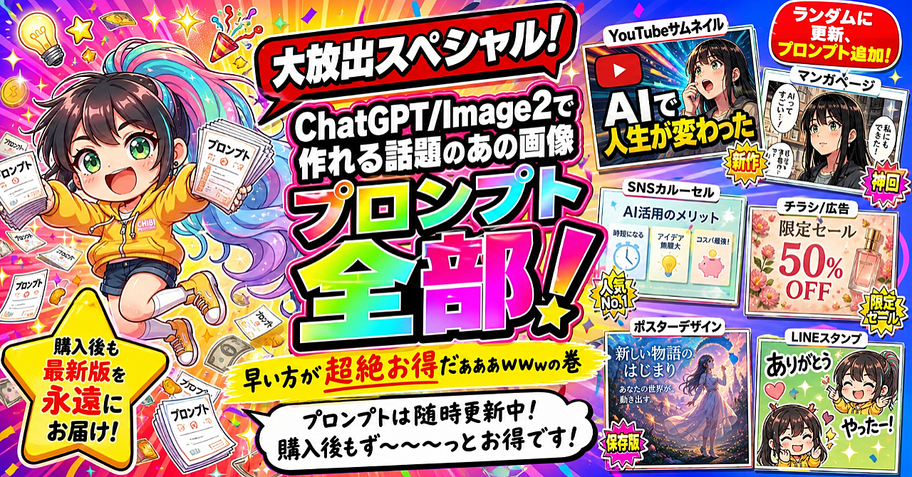 【大放出SP！】ChatGPT/Image2で作れる話題のあの画像プロンプト全部教えます！！（早い方が超絶お得だぁあｗｗｗｗｗの巻）