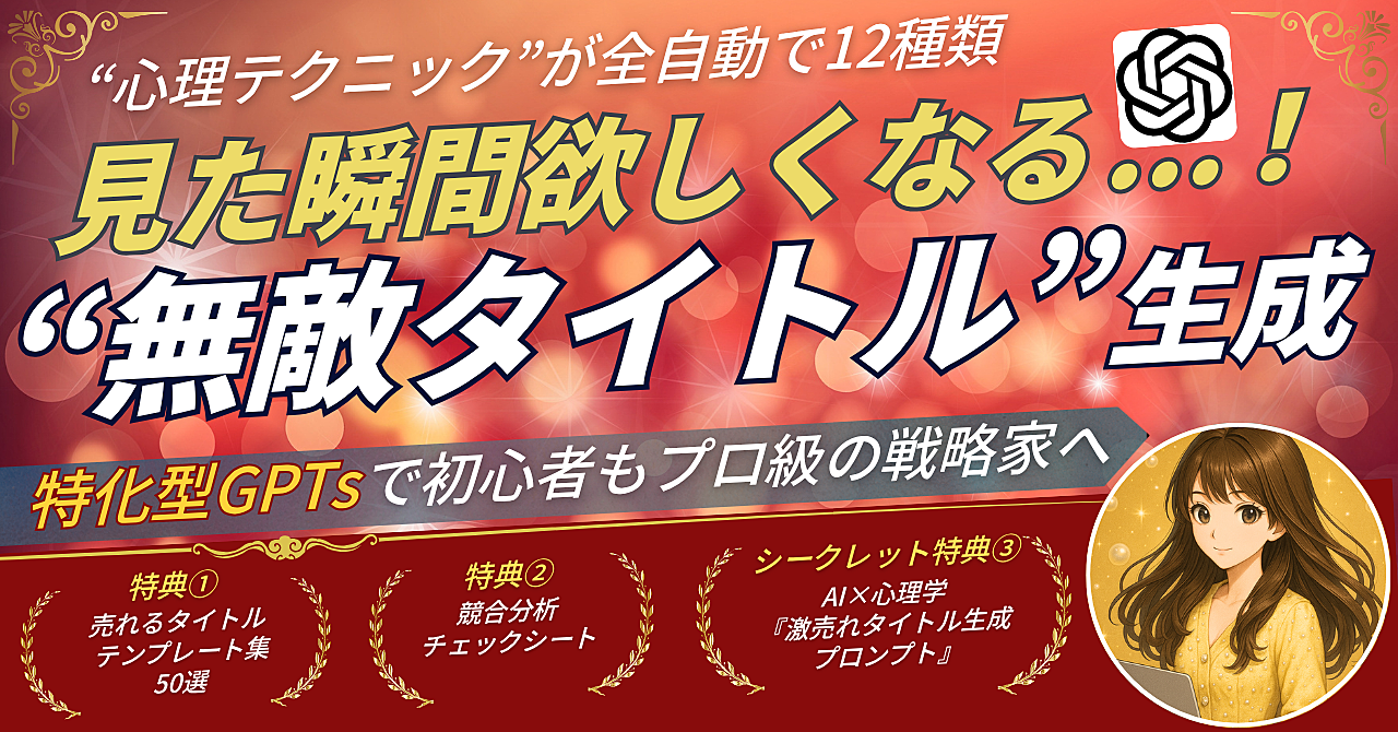 【心理テク搭載!全自動12個】“無敵タイトル”生成GPTsで売上10倍にする方法